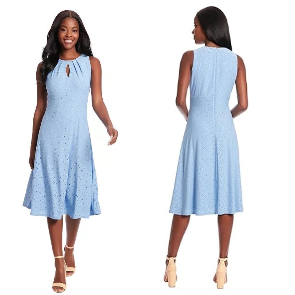 NWT New London Times Sleeveless Eyelet Dress In Vista Blue Size 14